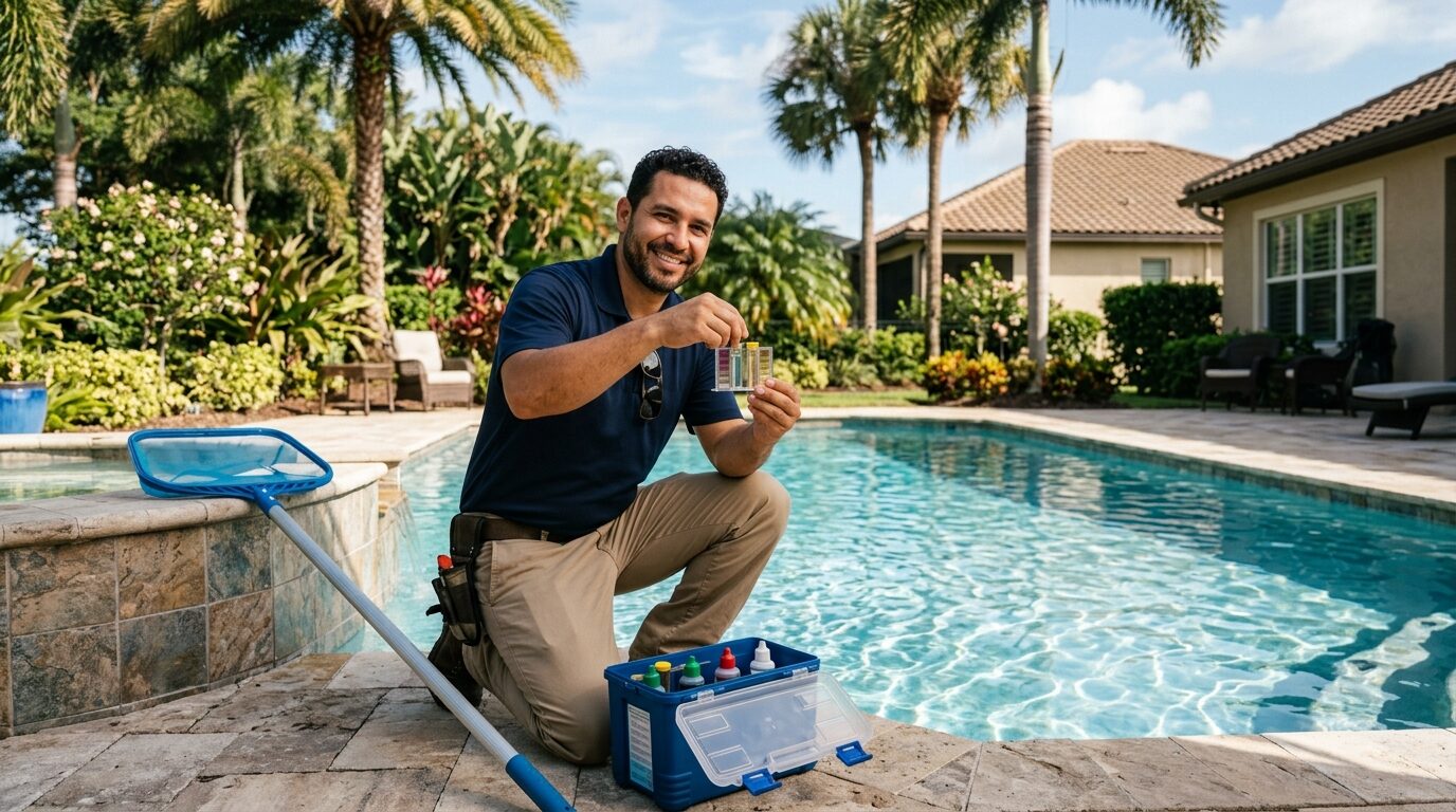 Equipo de A&M Pool Services trabajando en Perth Amboy, NJ